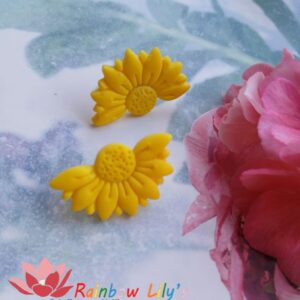 Cercei din fimo „Jumătate de margaretă” galbenă