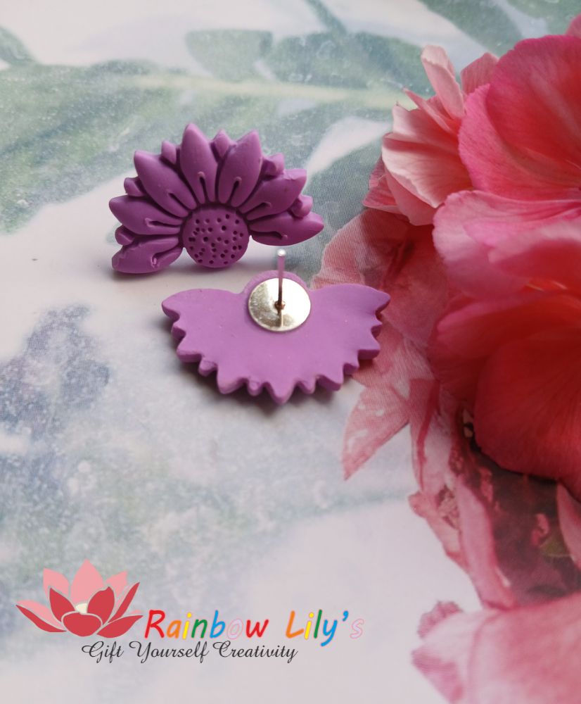 Cercei fimo „Jumătate de margaretă" lila - imagine 2