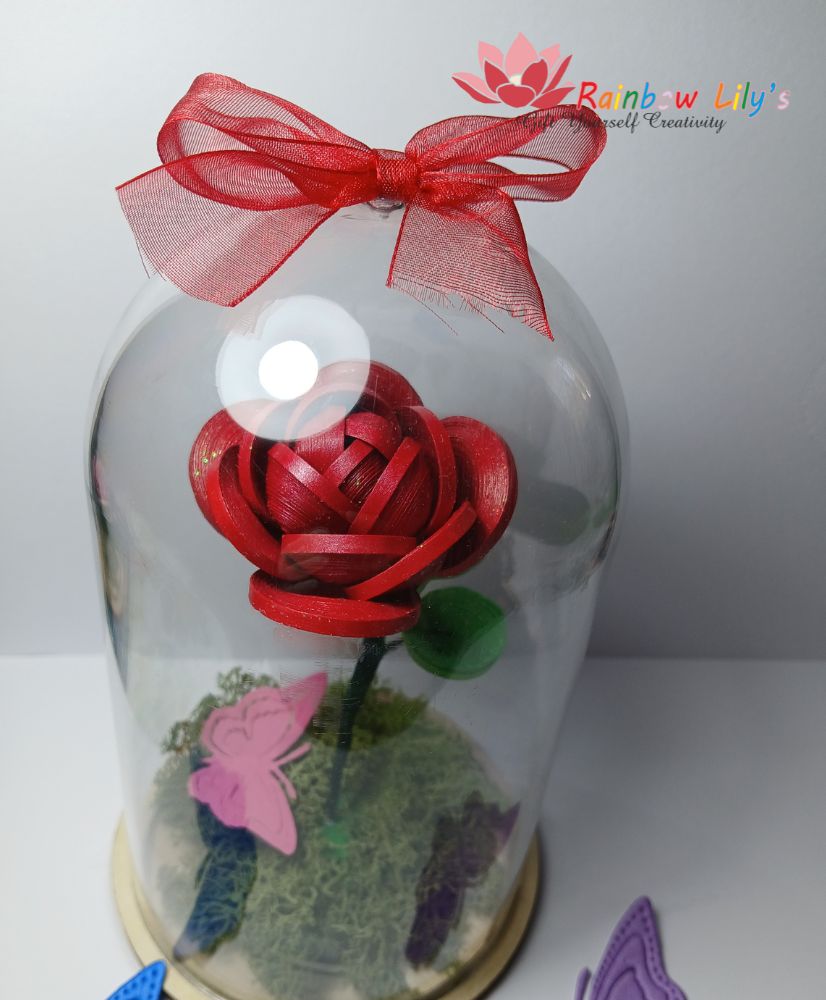 Trandafir roșu 3D quilling în cupolă - imagine 3